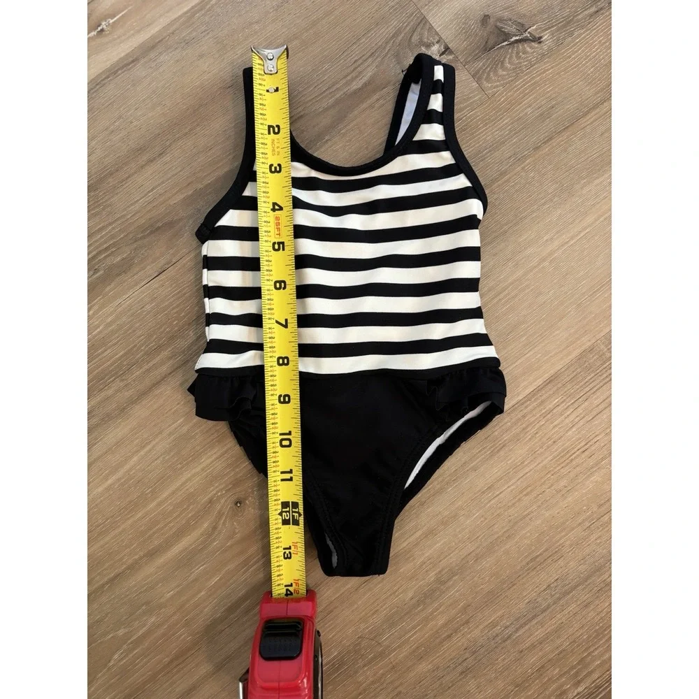 Kate Spade baby One Piece Swimsuit White‎ And Black Ruffle Detailing Bow